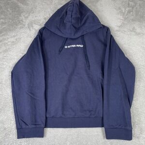 G-Star Raw Hoodie Mens Medium Navy Blue Graphic Core Logo Pullover Streetwear